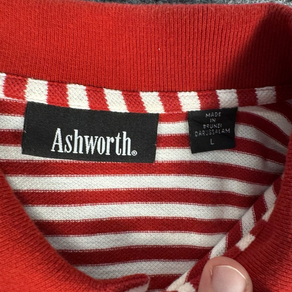 Ashworth Golf Polo Shirt Size L Red/White Striped Tipped Sleeves VTG USA - Picture 3 of 7